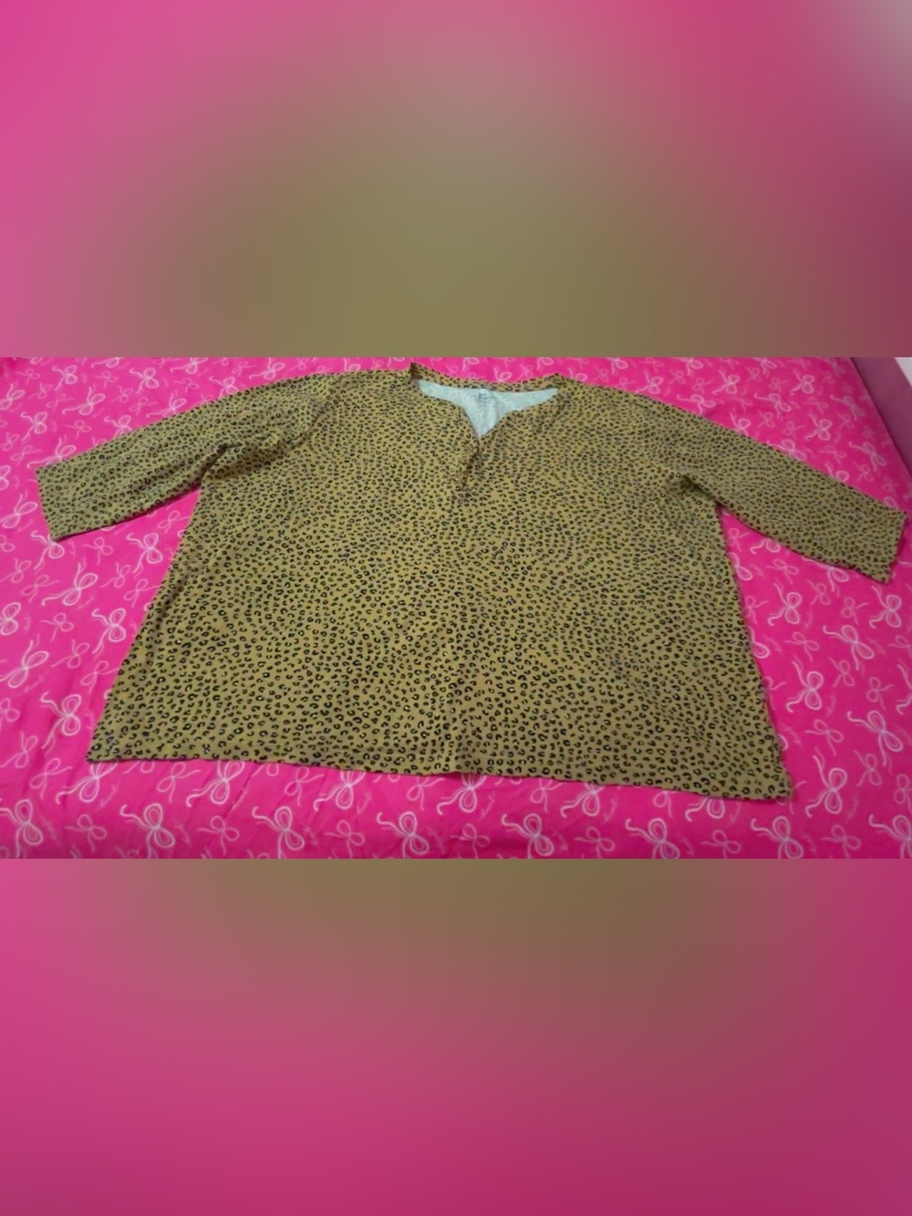 Kim Rogers Yellow Animal Print 3/4 Sleeve V-Neck Tunic